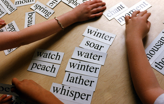 Children working with word cards